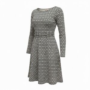 Boden Thea Boho Dress Womens 4 Green Blue Geometric Long Sleeve Jersey A-Line